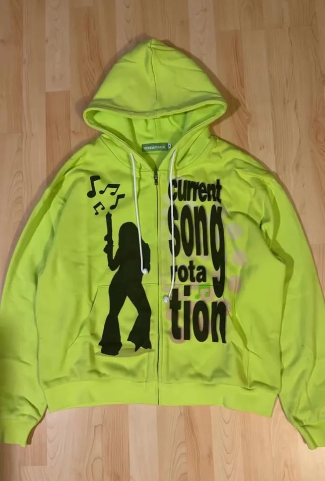 Women Sexy Pattern Print Zip Up Hoodies Women Long Sleeve Tops Loose Hood Shirt Harajuku Y2K Clothes Female Sweatshirt Jacket