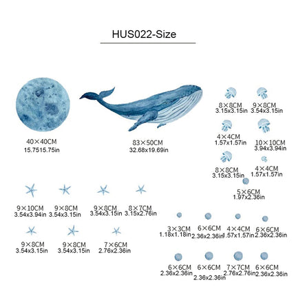 Large Watercolor Whales Wall Decals Ocean Medusa Animal Wall Sticker Under The Sea Theme Decals Nursery Kids Room Decor