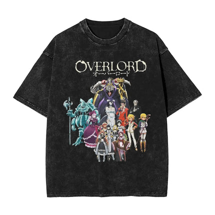 Vintage Washed Black OVERLORD Ainz Ooal Gown T-Shirt – Front Character Illustration with English Title & Japanese Name Text