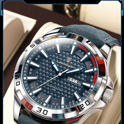 POEDAGAR Original Men's Wristwatch Top Luxury Waterproof Luminous Date Week Watch For Men Quartz Sport Leather Men's Watches Reloj