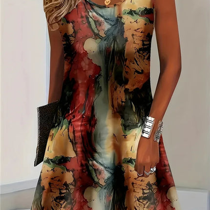 2025 Women Summer Sleeveless Bohemian Dress Fashion Imitate Cowboy Vest Flowers Print Dress Casual Tank Beach Dresses For Women