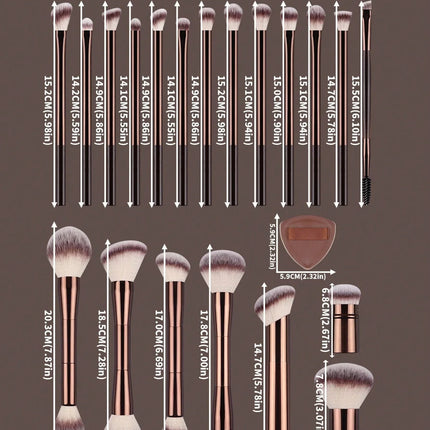 22pcs Professional Makeup Tools Set With Velvet Bag,20pcs Soft Long Aluminum Tube Makeup Brush Set+2pcs Powder Puffs Accessories