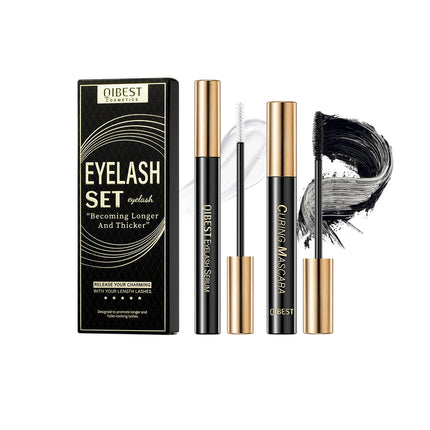 QIBEST Eyelash Makeup Set Eyebrow Eyelash Growth Serum Nourishing Enhance And 4D Black Mascara Curling Thick Lengthening Eyelash