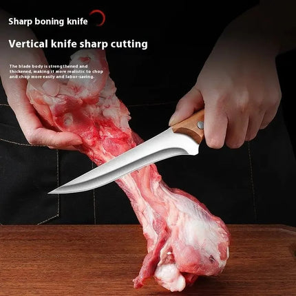 Stainless Steel Fillet Boning Knife Professional Chef's Kitchen Knife Forged Meat Cleaver Fish Slicing Knife Wooden Handle