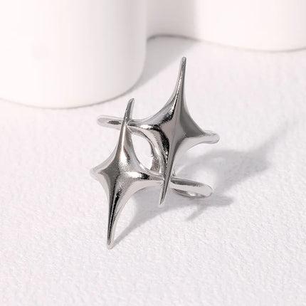 Stainless Steel Ring Punk Vintage Y2K Cross Star Open Rings for Women Fashion Couple Jewelry Gift Simple Senior Sense Adjustable