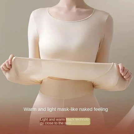 Women's Long Sleeve Underwear Ultra Thin Long Johns Crewneck Thermal Underwear Sets Warm Base Layer Underwear 2pcs Suit