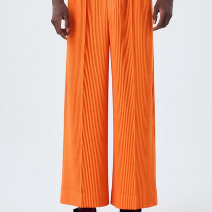 New Miyake Pleated Man Wide Leg Pants Baggy Casual High Street Long Pants