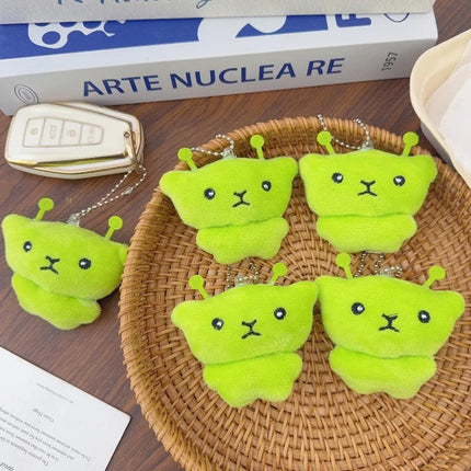 Green Alien Cat Plush Keychains Mini Galaxy Style Furry Pendant for Couples Cute Cartoon Handbag Backpacks Key Chain Decor Gifts