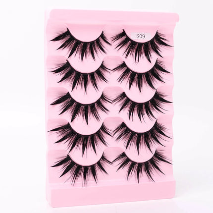 New 5 Pairs Wet False Eyelashes Naturally Wear False Eyelashes Everyday Sharp Tail Thick Simulation Cross Makeup Lashes