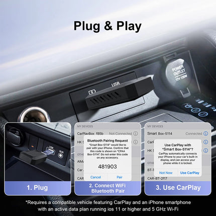 Wired To Wireless Carplay & Android Auto Mini Adapter USB Plug and Play Auto Connect for Factory Wired Carplay Android Auto Cars