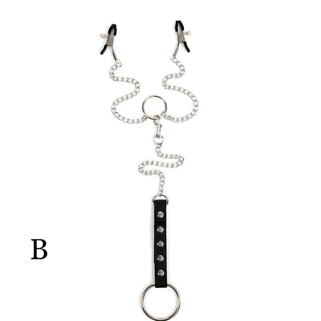 Nipple Clamps with Penis Ring Stainless Metal Long Chain Testicle Bondage Nipple Stimulator Erotic BDSM Sex Toys for Couples
