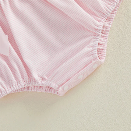 Baby Girls Easter Striped Romper Cute Bunny Embroidery Doll Collar Short Sleeve Jumpsuit Newborn Baby Girls Romper Clothes