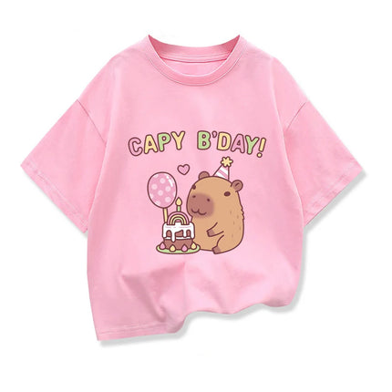 Kids Loose Clothes Short Sleeve T-shirt 2025 Boys Girls Cotton O-neck Tops Tee Summer Children Clothes Cute Capybara Printed