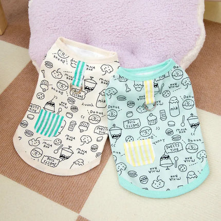 Summer Pet Shirts Cartoon Graffiti Pattern Clothing Puppy Cat Solid T-shirt Chihuahua Yorkie Thin Soft Fashion Vests Dog Clothes