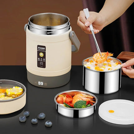 12V Car Electric Lunch Box Portable Outdoors 304 Stainless Steel Keep Warm Pot Double-layer Lunch Box 220V Food Heater 1.6L/2L