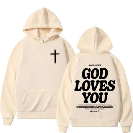 God Loves You Hooded Men's/Women's Autumn/Winter Retro Streetwear Y2K Harajuku Casual Outdoor Fitness Hiking Pullover Hooded