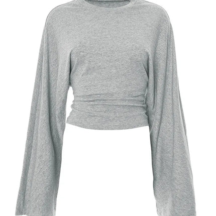 Women's Long Sleeve O-Neck Skinny T-Shirt Monochromatic Crop Top Casual Y2K Streetwear Fashion Pullover Summer Outfit