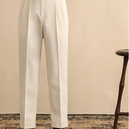 High Waist Straight Leg Men's Summer Business Casual Loose Paris Buckle Long Pants Naples Gentleman Drapey West Trousers