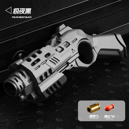 EDC Shootable Toy Pistol with 1-Button Shell Ejection and Card Pushing Function, Black Technology Mini Handgun for Stress Relief