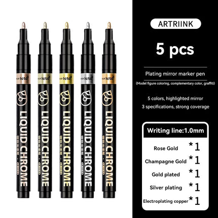 1-6pcs Chrome Pen Marker Mirror Waterproof DIY Reflective Paint Repair for Rock Ceramic Glass Metallic Gold/Silver 0.8/1/2mm Nib