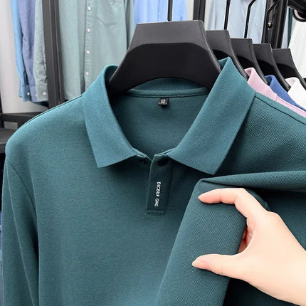 Spring and Autumn new style pure cotton long-sleeved business casual pure color high-quality men's Polo shirt