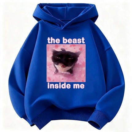 Kawaii The Beast Inside Me Cat Meme Hoodie Children's Sweatshirt Cute Hoody for Boys Girls Autumn Winter Casual Hoodies