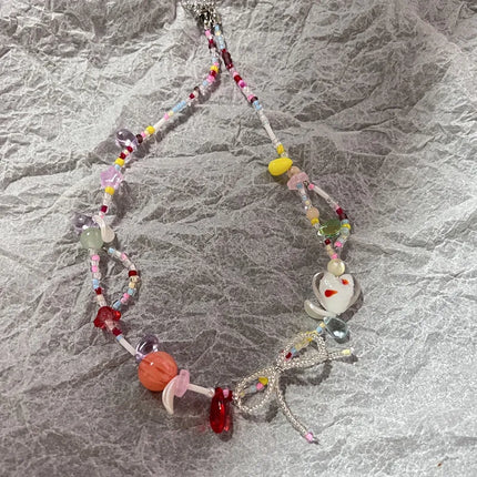 Korean Exquisite Retro Flower Love Heart Beaded Necklace For Women Personality Simple Cool Clavicle Chain Fashion Y2K Jewelry