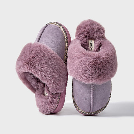 Evshine Fashion Fur Collar Fluffy Slippers Indoor Outdoor Winter Slippers Soft Plush House Shoes Women Leopard Fuzzy Slippers