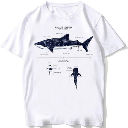 Whale Shark Anatomy Biology T-shirt Unisex Women Hip Hop Casual T Shirts Women Beach Diving White T-shirt Vintage Women Tees