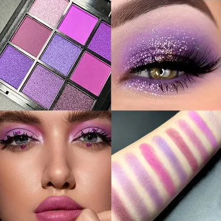 9-Color Purple Eyeshadow Palette – Matte & Shimmer, Waterproof Long-Lasting, Smoky & Natural Looks, Unisex