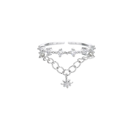 PANJBJ 925 Sterling Silver Four-pointed Star Shining Zircon Ring High-end Personalized Opening Adjustable Jewelry