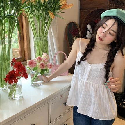 Pure Cotton Mini Strap Vest Women's Youthful Solid Color Versatile Sweet First Love Sle Casual Comfortable Top