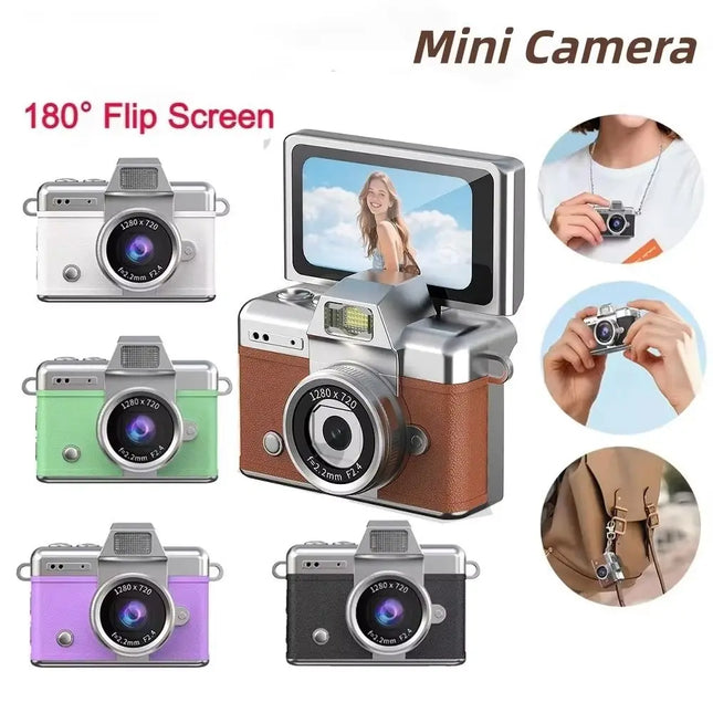 1.47 Inch Screen Thumb Keychain Camera 180° Flip Screen Neck Strap Design Retro CCD Mini Digital Camera Support Memory Card