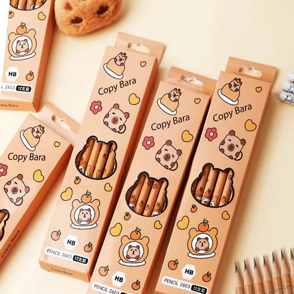 12pcs Kawaii Capybara Pencils Sketching Drawing Pencil With Eraser Unpointed For School Office Students Stationery Supply Pencil