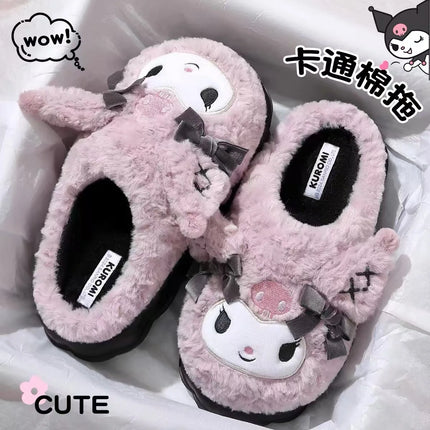 Hot Kuromi Cotton Slippers For Women'S Autumn And Winter Shoes Home Anti Slip Cute Cartoon Cotton Shoes Thickened Slippers Xmas