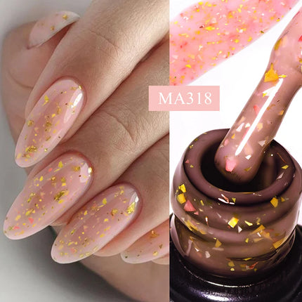 MEET ACROSS 7ml Jelly Nude Shimmer Rubber Base Gel Glitter Pink Purple UV/LED Nail Art Vernis Gel Polish for Manicure Nails DIY