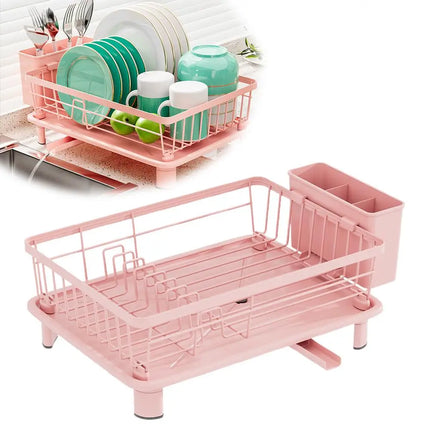 Pink Drain Rack Large Dish Drying Rack For Kitchen Counter With Drainboard, Rustproof Dish Drainer Space-saving Dish Rack A8e1