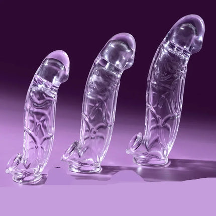 3 Size Reusable Penis Sleeve, Soft Clear Cock Sleeve Penis Extender Adult Sex Toys for Men Women, Durable Penis Enlarger Male