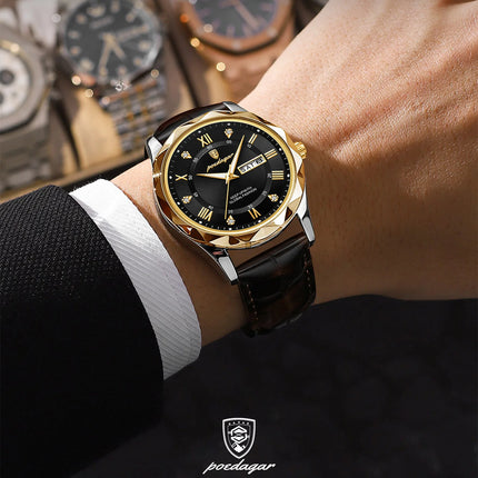 POEDAGAR Original Luxury Men's Watch Waterproof Luminous Date Week Sports Men's Watches Classic Business Quartz Leather Men Watch