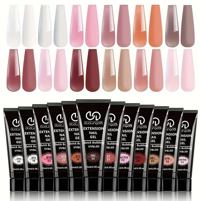 Poly Extension Gel Nail Kit, Featuring 12 Shades of Nail Extension Gel, Making It a Perfect DIY Starter Set for Girls' Nail Care