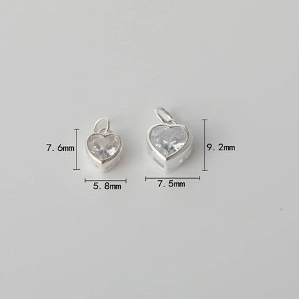 1PC Solid 925 Sterling Silver Zircon Heart Charm Pendant for DIY Bracelet Necklace Making Fine Jewelry Finding