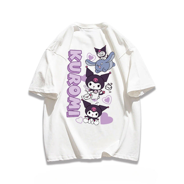 Sanrio Kuromi Short Sleeves Kawaii Cartoon Girls T-Shirt Y2k Summer Loose Hip-hop Print Breathable Girl Street Casual Top Gifts