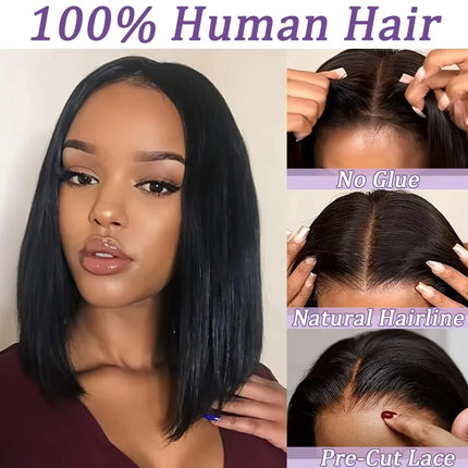 Glueless Wigs Human Hair Pre Plucked Pre Cut Wear and Go 5X5 HD Lace Closure Bob Wig Straight Short Bob Wig Human Hair for Women