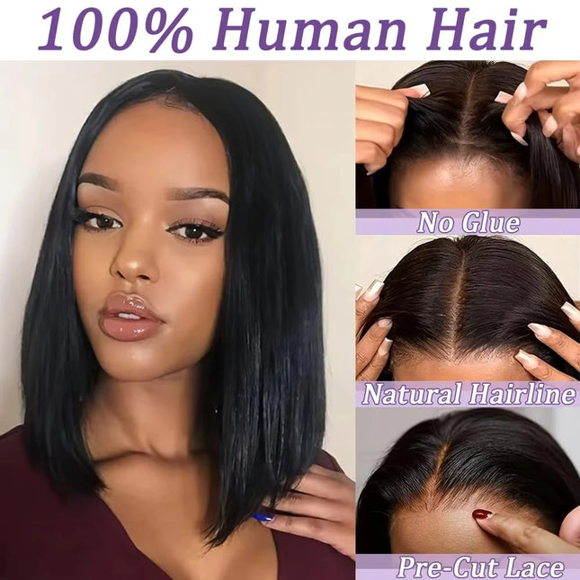 Glueless Wigs Human Hair Pre-Plucked Pre-Cut Wear and Go 5x5 HD Lace Closure Bob Wig Straight Short Bob Wig Human Hair for Women