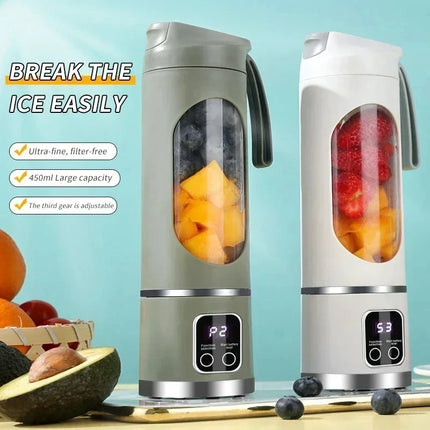 Portable Cordless USB Rechargeable Electric Juicer Cup Blender with Digital Display for Fruit Milkshake Making Home Outdoor Use