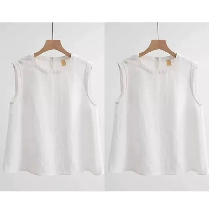 Loose Cotton Linen Vest Women's Summer New Plus Size Fat MM Outerwear Inner Match Svel T-shirt Top Versatile Round Neck