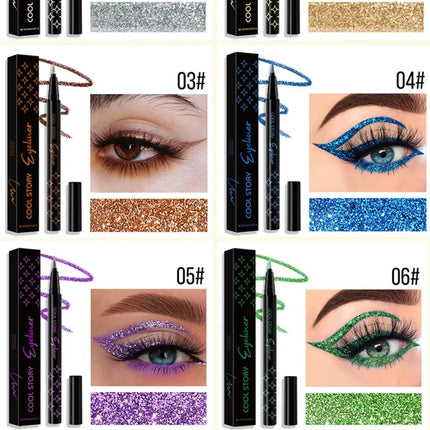 Waterproof Glitter Eyeliner Pen Eye Shadow Stick Long-Lasting Quickly Dry Diamond Shining 9-color Liquid Eyeliner Big Eye Makeup