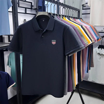 men's summer luxury brand 100% cotton polo shirt, lapel print short-sleeve t-shirt, business casual breathable men's clothing
