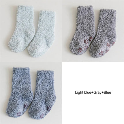 3Pairs Winter Warm Fuzzy Baby Socks Anti Slip Coral Fleece for Newborn Toddler Kids Boys Girls Soft Floor Socks