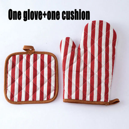 Anti Scald Oven Gloves, Kitchen With Cotton Lining, Thick Gloves Set, Multi-purpose Gloves, Red Checkered Oven Gloves Set